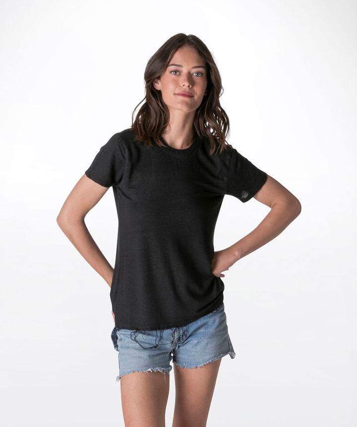 BLACK T-SHIRT ROUND LINEN